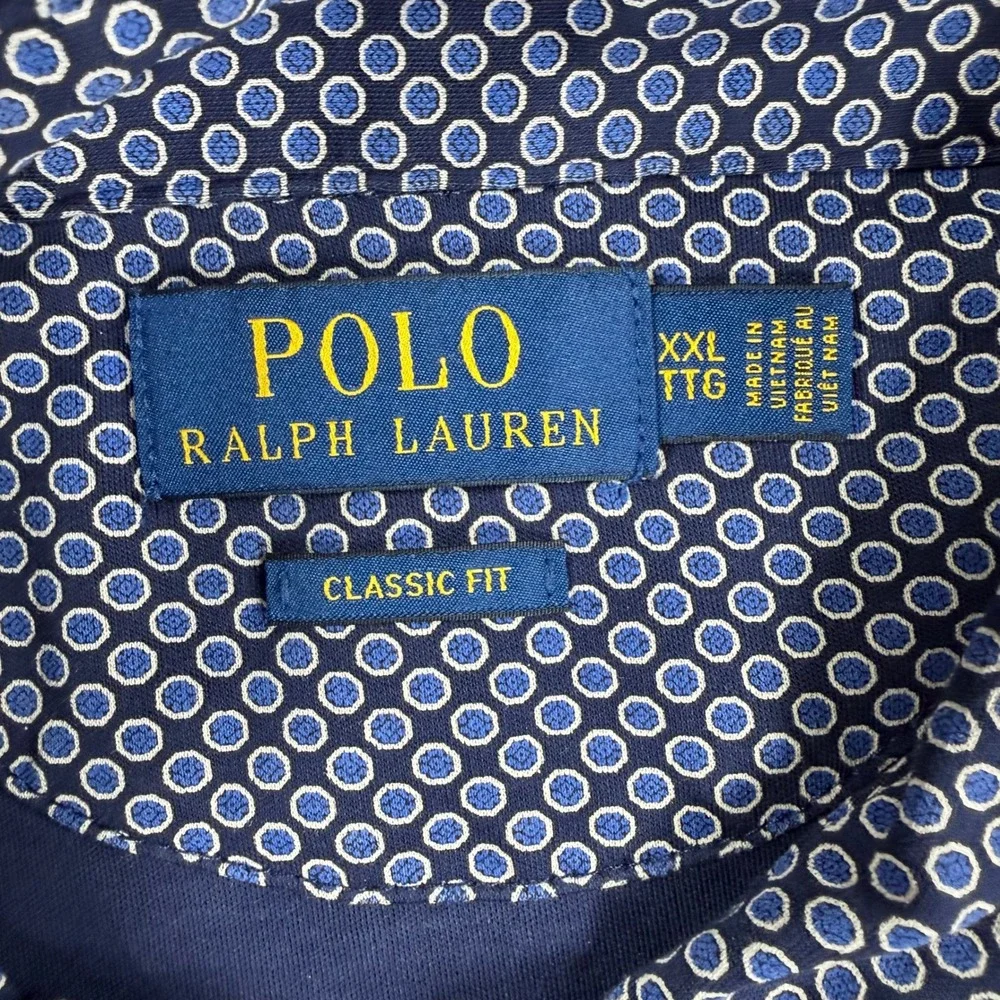 Polo Ralph Lauren Men's XXL Classic Fit Long Sleeve Cotton Polo Blue Dot Print